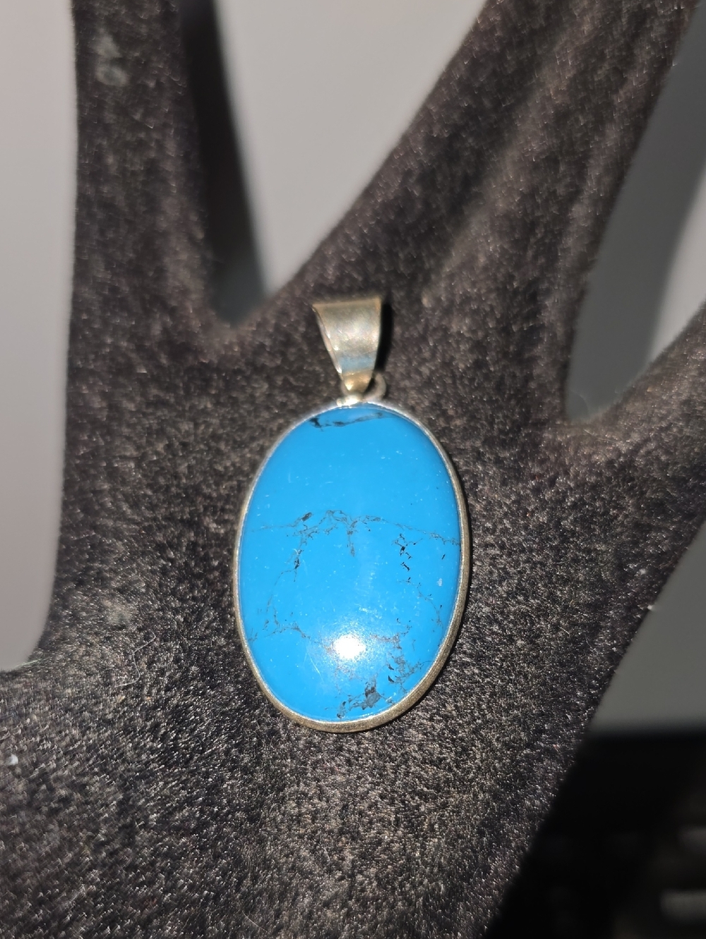 Turquoise 925 Oval Stone Pendant Necklace - Blue